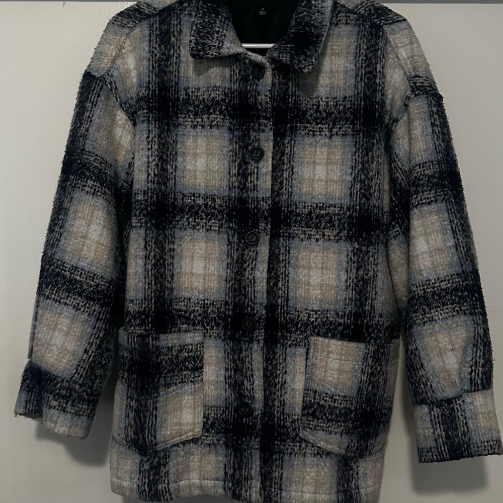 Plaid Women's Jacket - Black and Cream